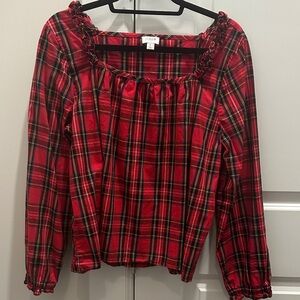 J. Crew Red and Black Plaid Ruffle Top